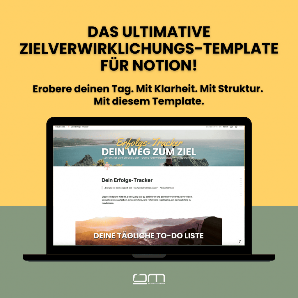 digitale produkte - notion template zielverwirklichung online marketing
